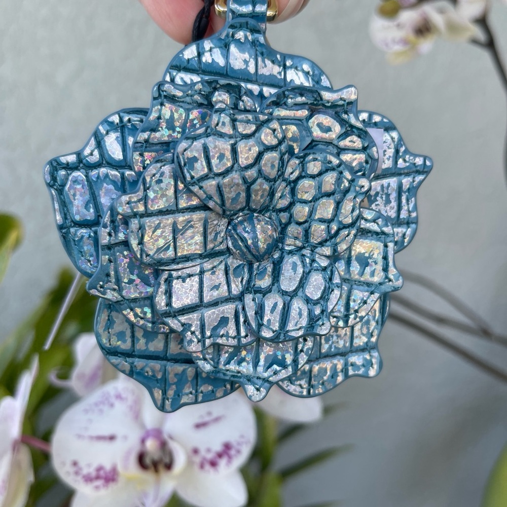 Brahmin Magnolia Flower Tassel Handbag Charm Arctic Blue